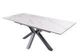 Dining table ETERNITY 160-200cm white marble look ceramic with tempered glass