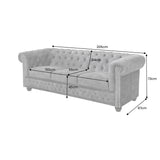 Sofa CHESTERFIELD 205cm 3-Sitzer Samt grau