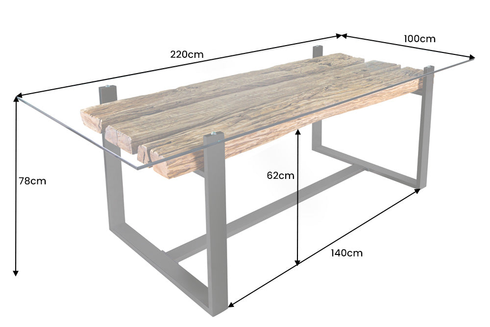 Table à manger BARRACUDA 220 cm en bois de teck sans plateau en verre
