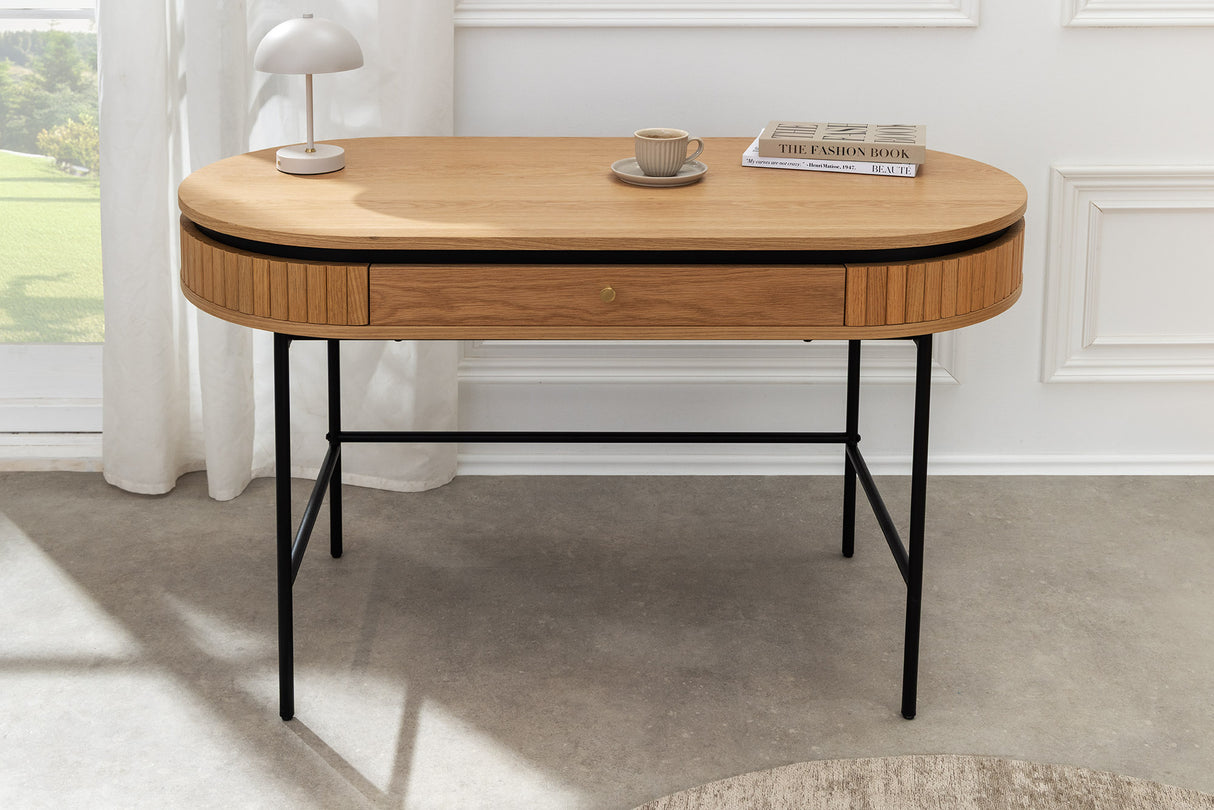 Office desk ATELIER 120cm natural oak wood look w/ black metal frame