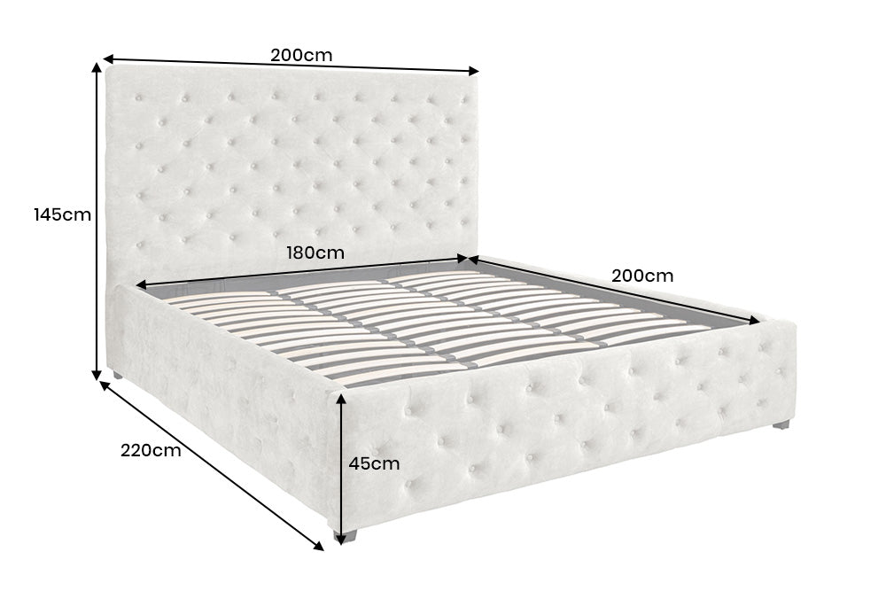 Bett PARIS 180x200cm CHESTERFIELD-Look Samt champagnerbeige mit Stauraum