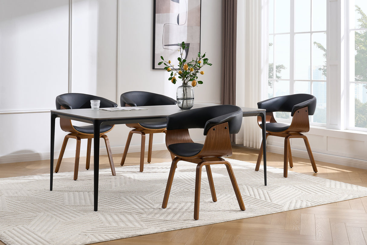 Stuhl ORGANIC Kunstleder schwarz und Walnussholzoptik