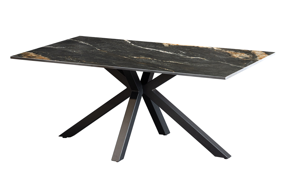 Coffee table GALAXIE 100cm w/ star frame ceramic black gold sand