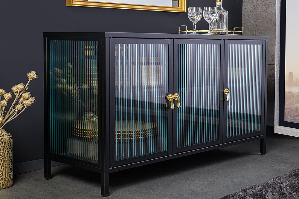 Vitrine AMSTERDAM 105cm Riffelglas schwarz