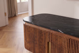 TV-Board GATSBY 160cm Retro-Stil Mangoholz Marmorplatte Schwarzbraun Gold