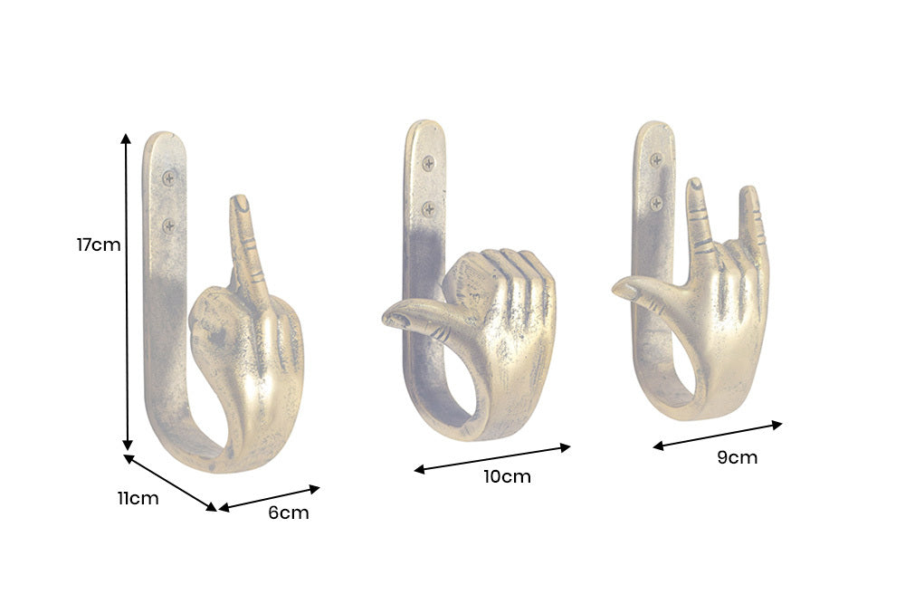 Coat hook FINGERS 20cm set of 3 brass