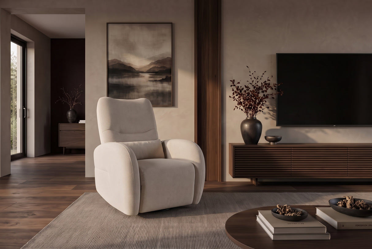 Cinema armchair PRIORITY 360° rotatable electrically adjustable w/ USB port textured fabric beige