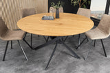 Dining table HELIX 120cm round natural wild oak wood look w/ black metal frame