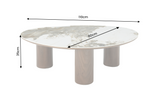 Couchtisch ORGANIKO 110cm weiß-braune Keramikoptik m. Nussbaum-Holzoptik-Gestell