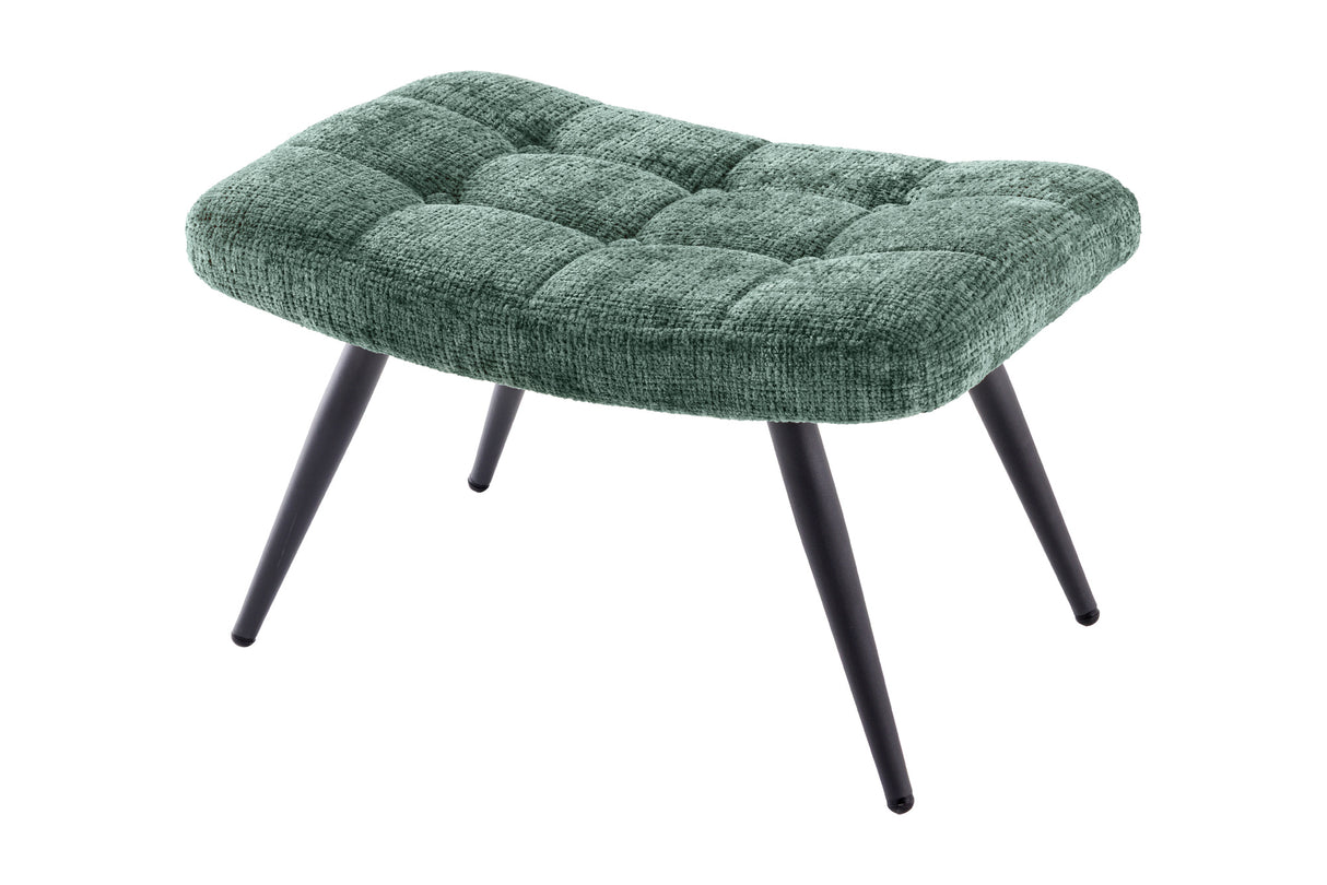 Hocker SCANDINAVIA mit schwarzen Metallbeinen Chenille-Stoff grün