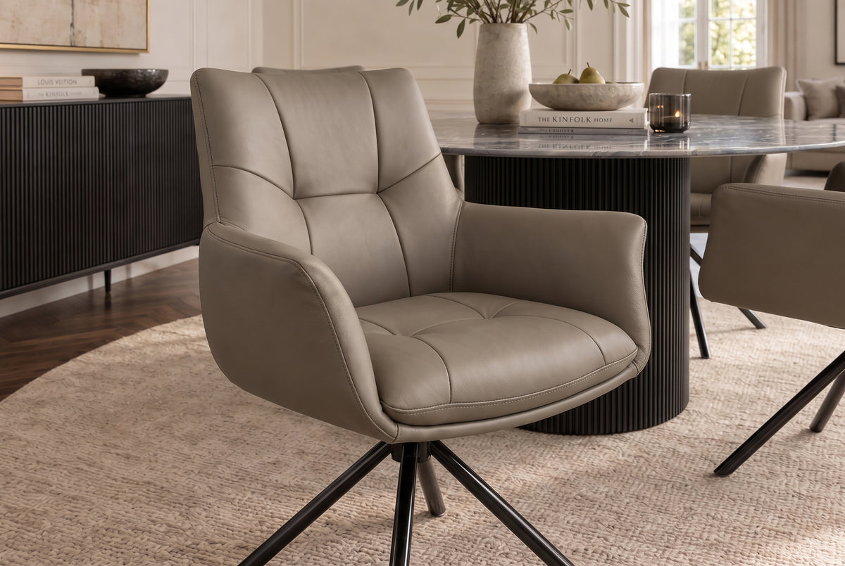 Drehstuhl SIGNATURE 360° drehbar m. Armlehnen Federkern Leder taupe
