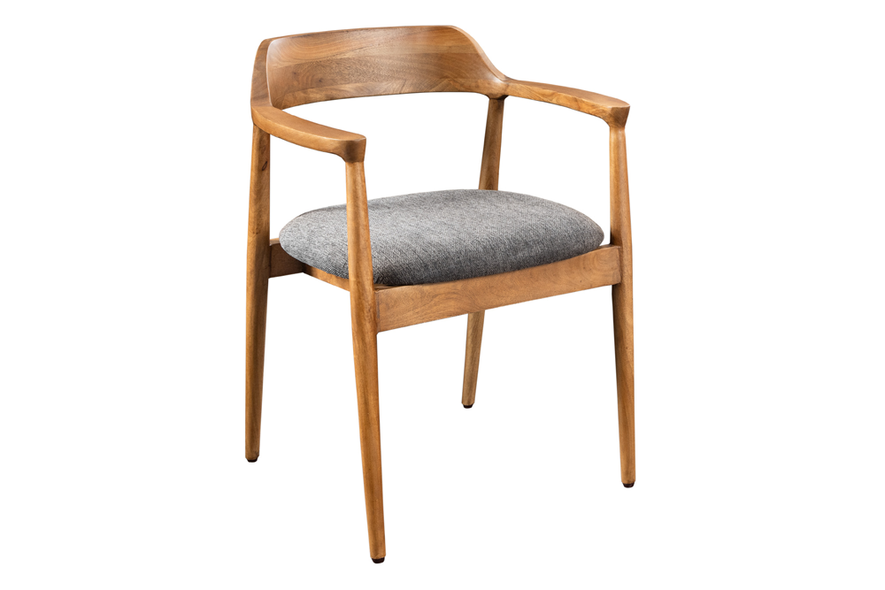 Chair KENNEDY upholstered seat w/ armrests mango wood honey finish grey