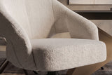 Drehstuhl BELLAGIO 180° Auto-Return-Funktion mit Armlehnen Rückenlehnenaussparungen Chenille beige Metallgestell schwarz