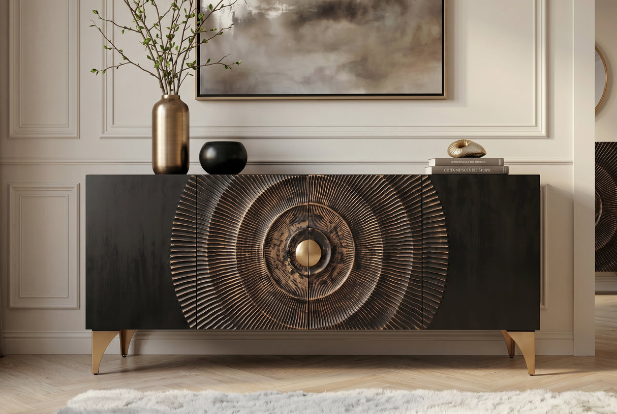 Sideboard GOLDEN SUNSET 180cm 3D mango black