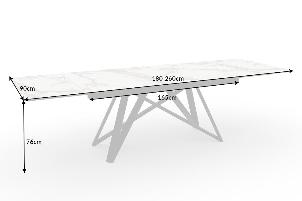 Esstisch ATLAS 180-220-260cm Keramik grauweiß und Hartglas