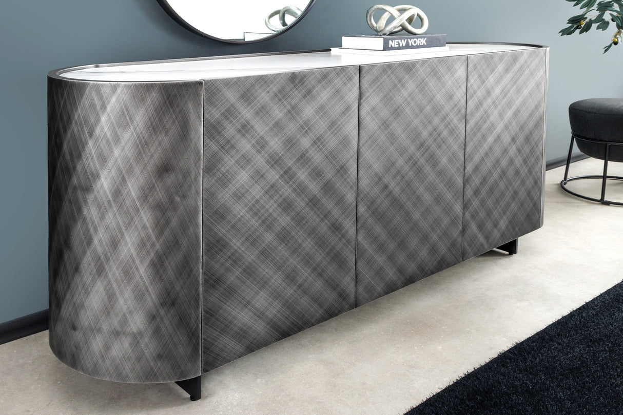 Sideboard REFLECTION 150cm 3D effekt antracite w/ ceramic marble top white