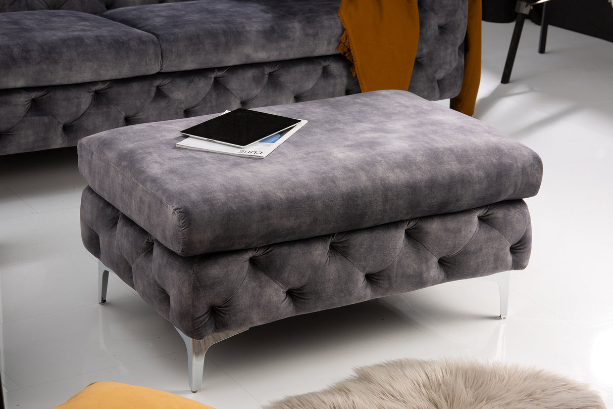 Stool MODERN BAROCK 90cm velvet dark grey in chesterfield style