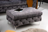 Stool MODERN BAROCK 90cm velvet dark grey in chesterfield style