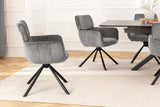 Swivel chair UNIQUE 180° w/ armrests chenille fabric grey and black legs