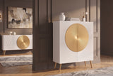 Highboard AURUM 120cm textured front gold circle accent mango wood white gold metal feet