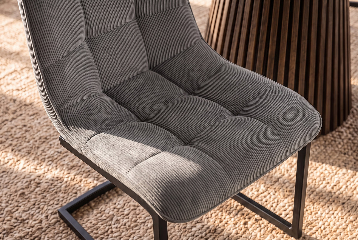 Cantilever chair MIAMI square quilting cord grey w/ black metal frame
