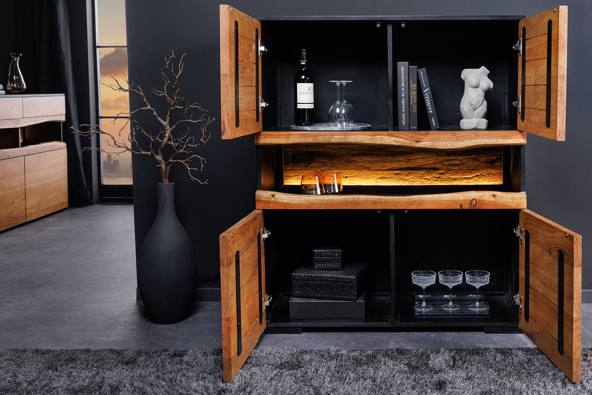 Highboard GRAND ACACIA 120cm acacia wood natural edge w/ LED light