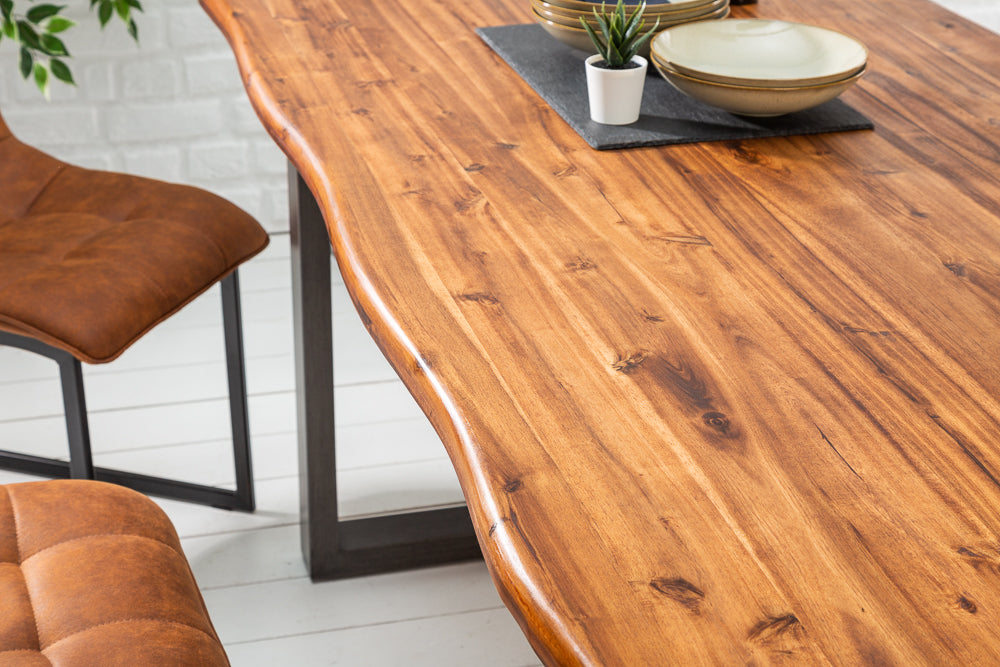 Dining table GENESIS 180cm 35mm acacia wood brown w/ black iron frame