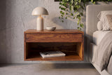 Nachtschrank LAGOS 50cm hängend Sheesham massiv braun Stein-Finish