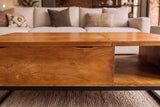 Coffee table MAKASSAR FUNCTION 110cm height adjustable mango wood honey finish w/ storage space