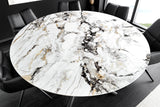 Dining table SPIN Ø 150cm rotatable with removable platter ceramic marble look white multicoloured
