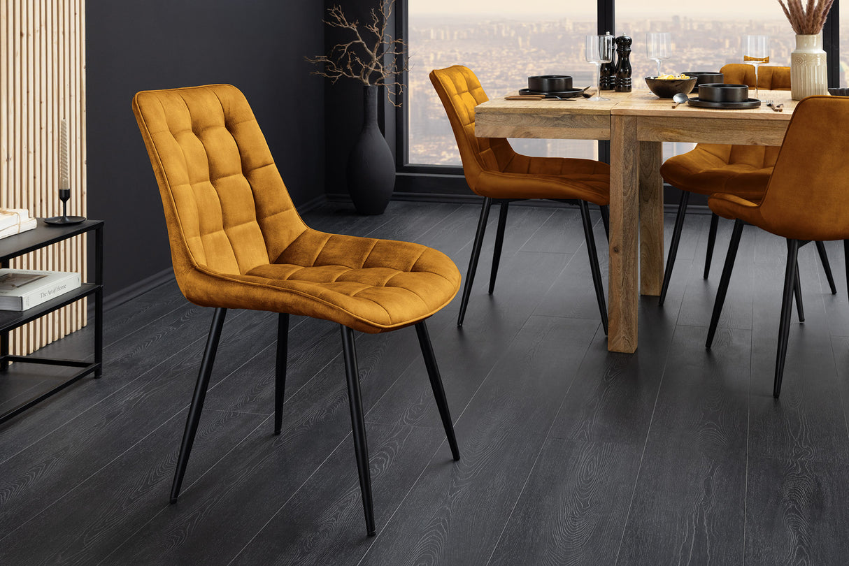 Stuhl ROADSTAR Samt senfgelb mit schwarzen Metallbeinen