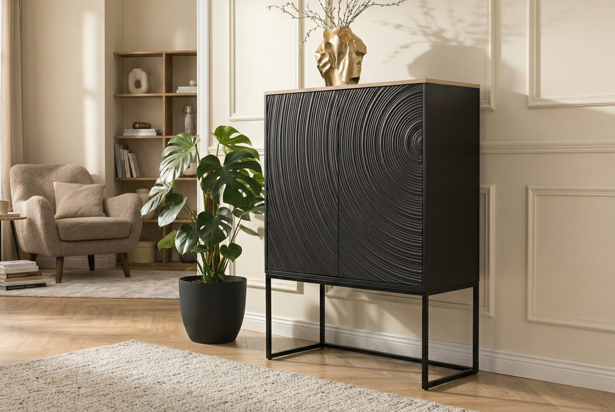 Highboard ORBIT 120 cm 3D-Optik Mangoholz schwarz