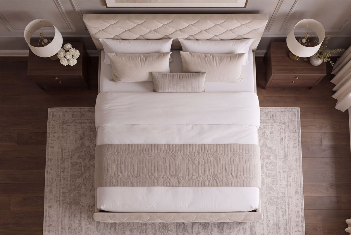 Bett ELYSIUM 180x200cm mit Stauraum und Lattenrost Samt Champagner Beige