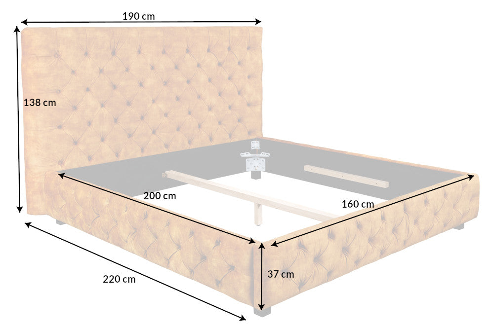 Bett PARIS CHESTERFIELD 160x200cm Samt senfgelb