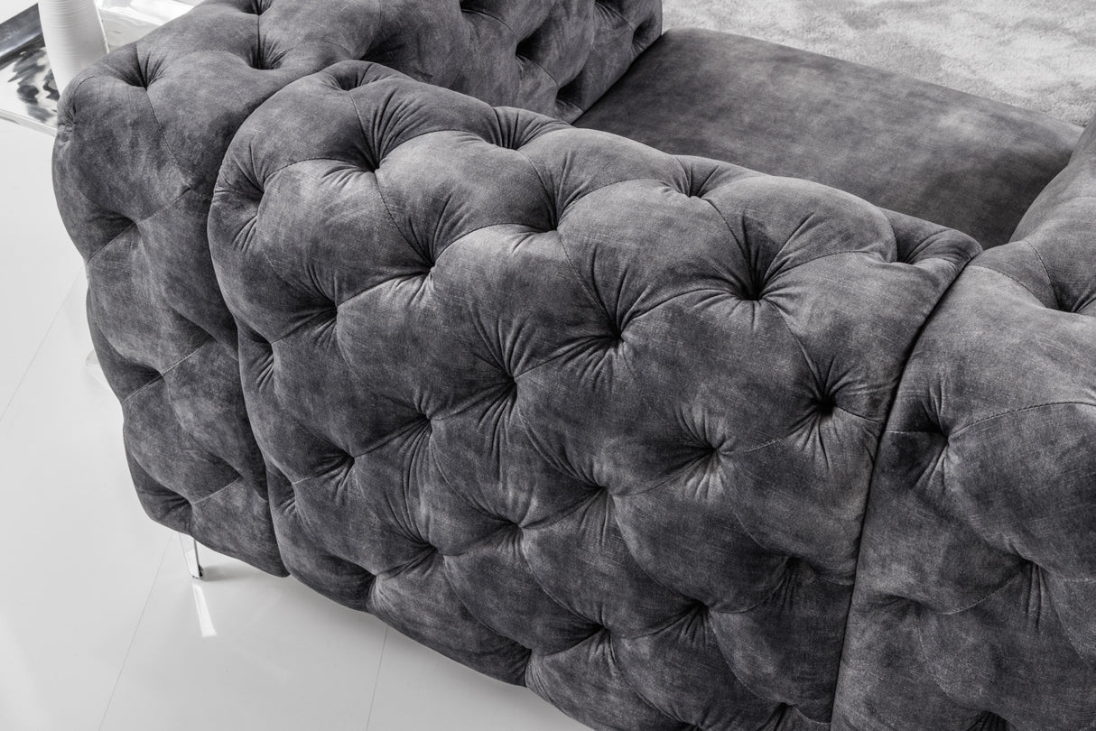 Armchair MODERN BAROCK Chesterfield look 120cm velvet grey