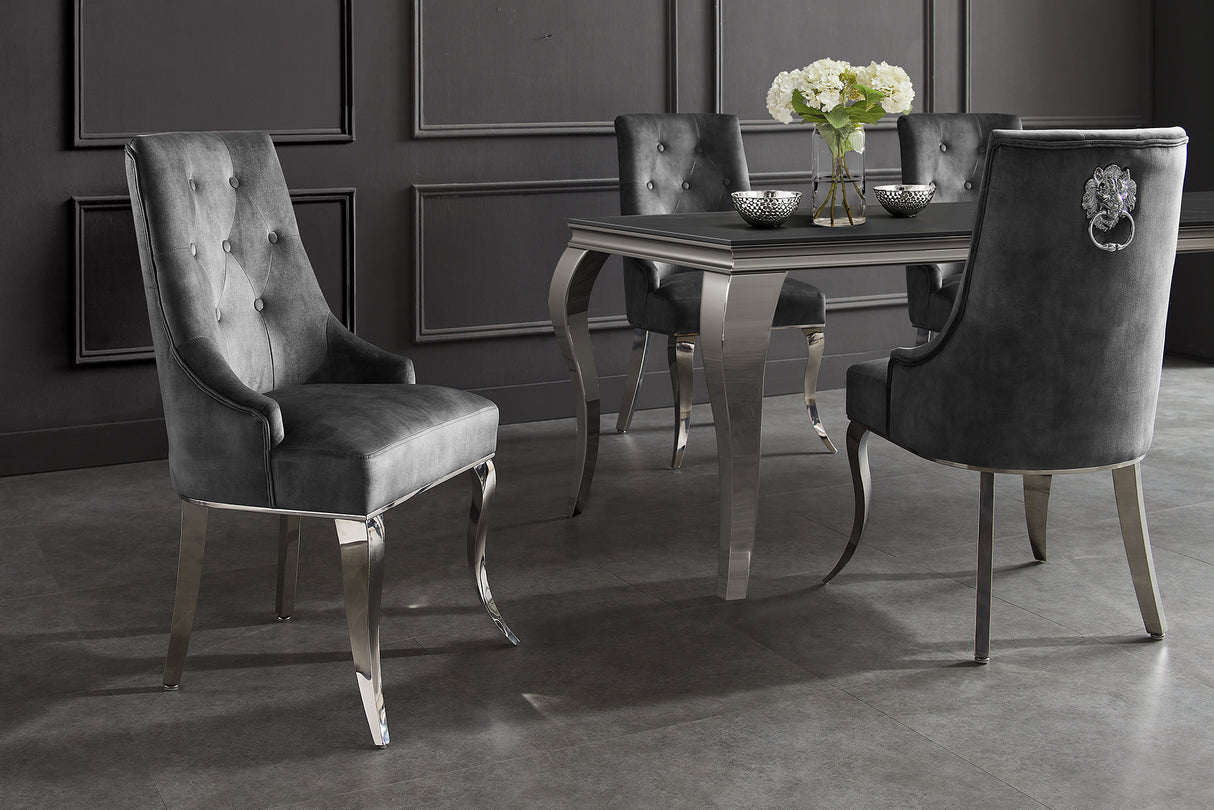 Chair MODERN BAROCK DELUXE w/ silver legs and lion´s head velvet grey