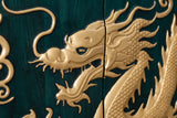 Sideboard DRAGON 180cm 3D dragon front mango wood turquoise w/ gold coloured details