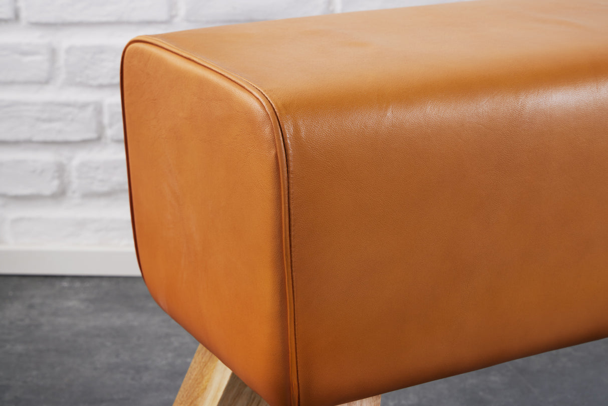 Bench TURNBOCK 100cm genuine leather cognac brown