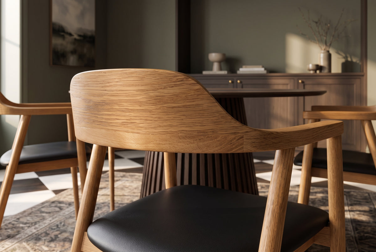 Chair VALHALLA WOOD w/ armrests artificial leather black and oak wood natural