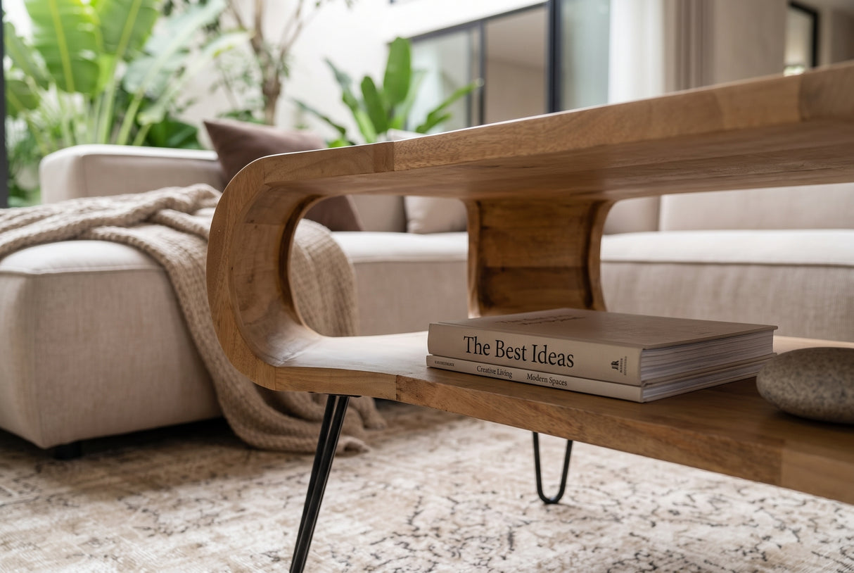 Coffee table ORGANIC LIVING 100cm w/ hairpin legs mango wood natural