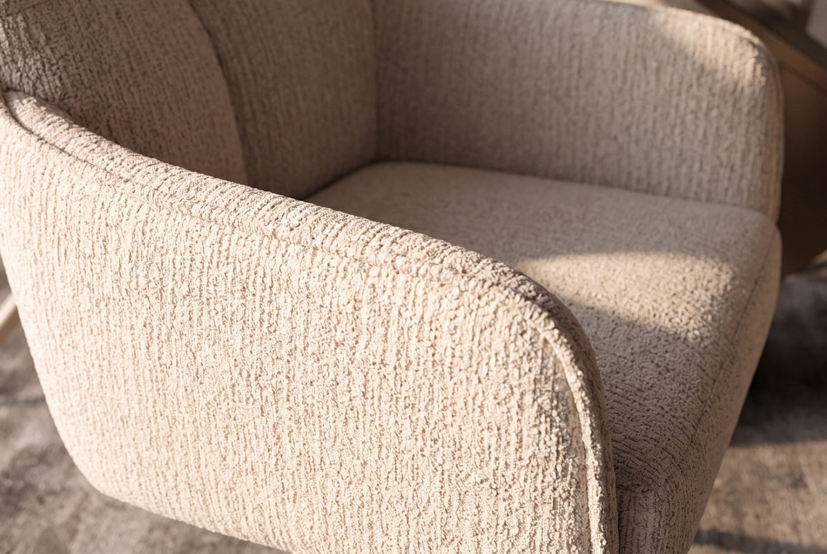 Swivel chair LUGANO 360° auto-return w/ armrests 150 kg load capacity chenille tweed beige