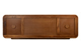 TV-Board MONZA 160cm w/ cable management fluted front rounded edges brown mango wood gold details