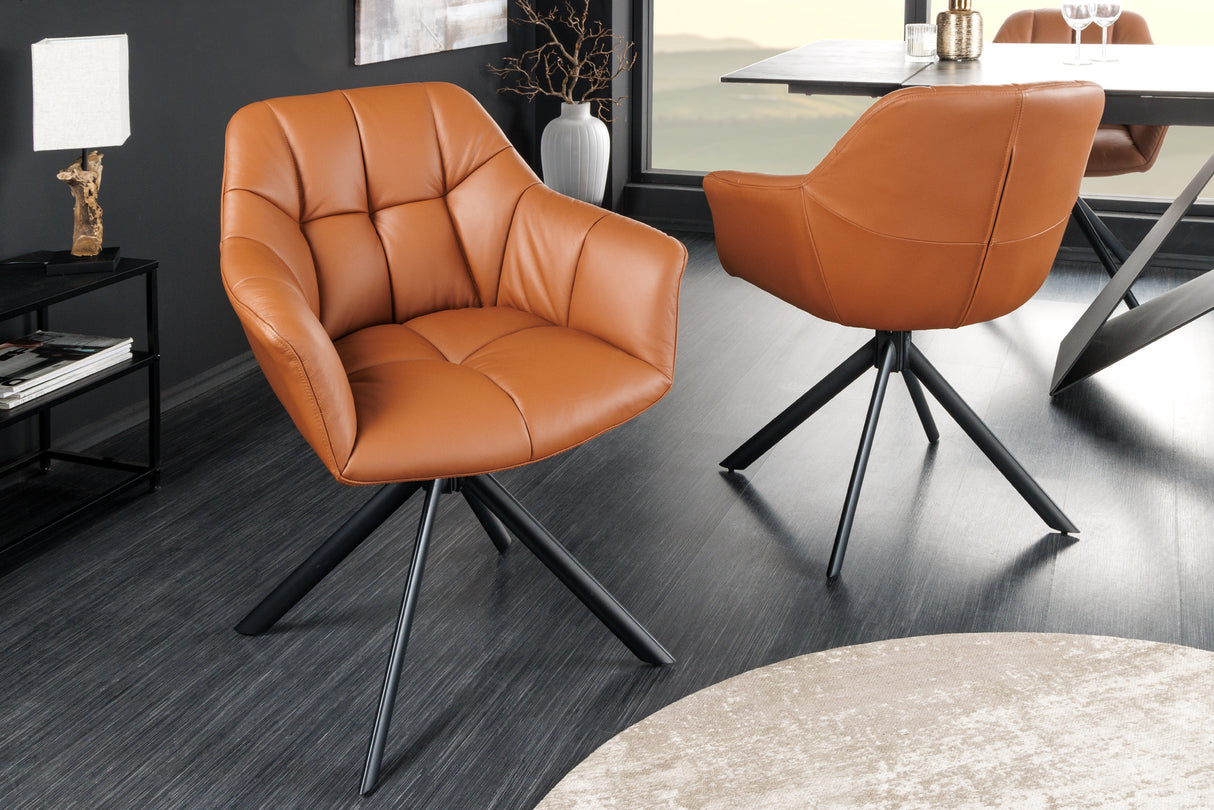 Swivel chair PAPILLON rotatable 180° with armrests leather cognac black