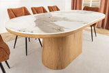 Dining table UNIQUE 200cm oval frame oak wood verneered ceramic white marble top