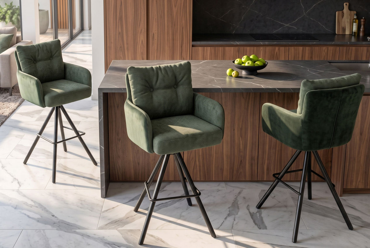 Barhocker BIG GEORGE 360° drehbar mit Armlehnen Federkern Samt Flachgewebe grün