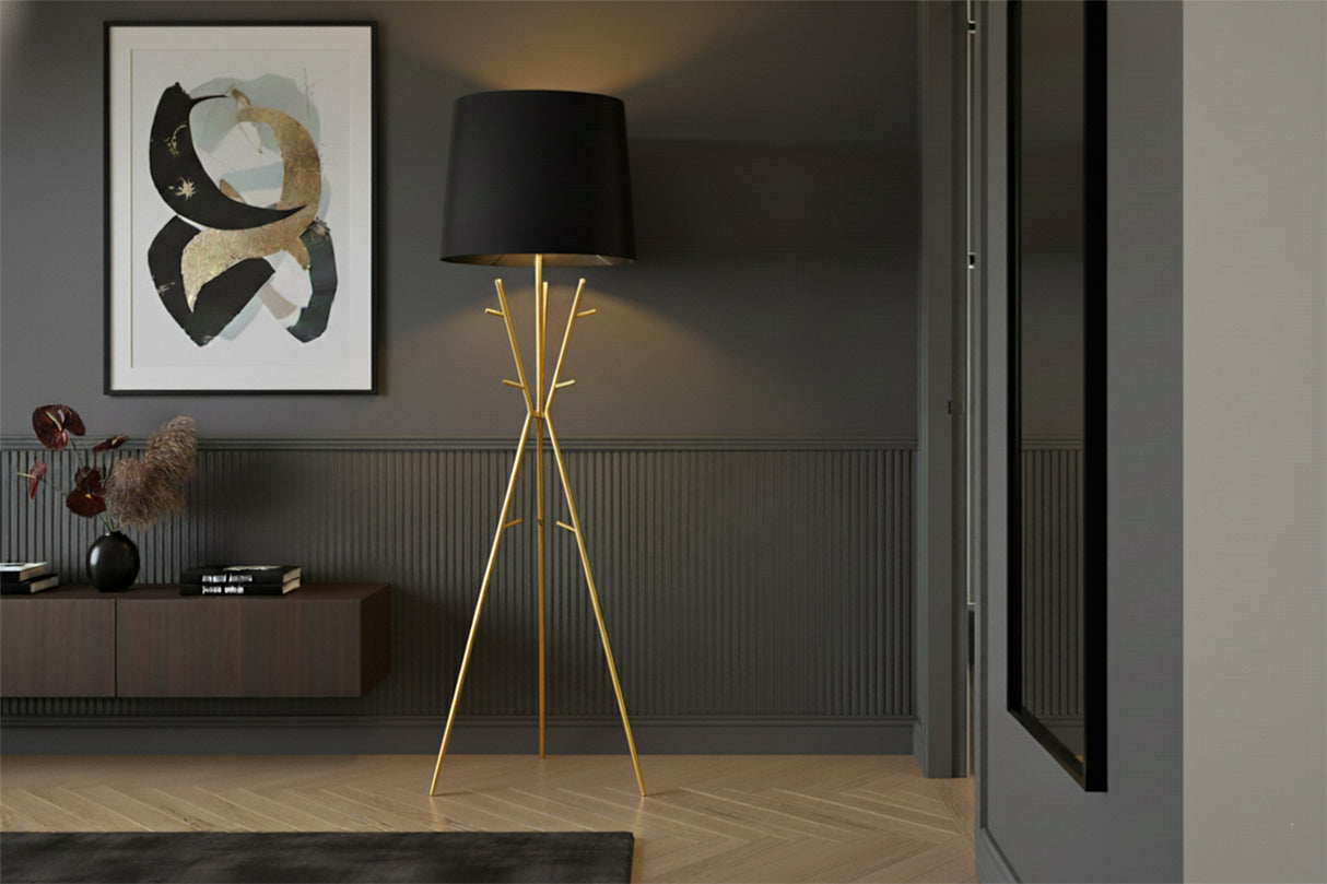 Floor lamp WARDROBE 175cm golden wordrobe w/ black fabric shade