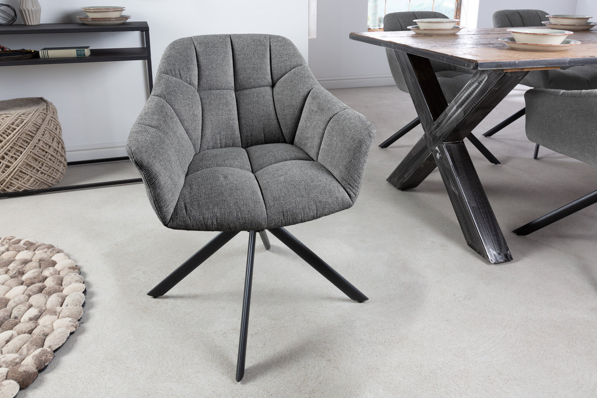 Swivel chair PAPILLON rotatable 180° with armrests textured fabric dark grey