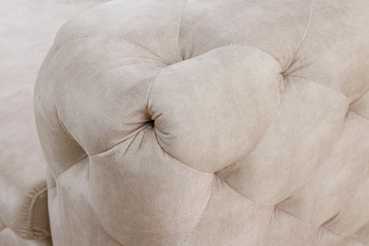 Sofa MODERN BAROCK II 240cm 3-seater velvet champagne in chesterfield style