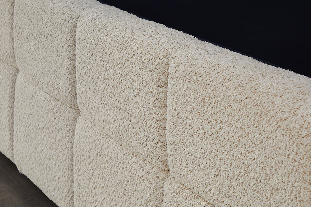Bett PRESTIGE 180x200cm Bouclé cremefarben mit Stauraum