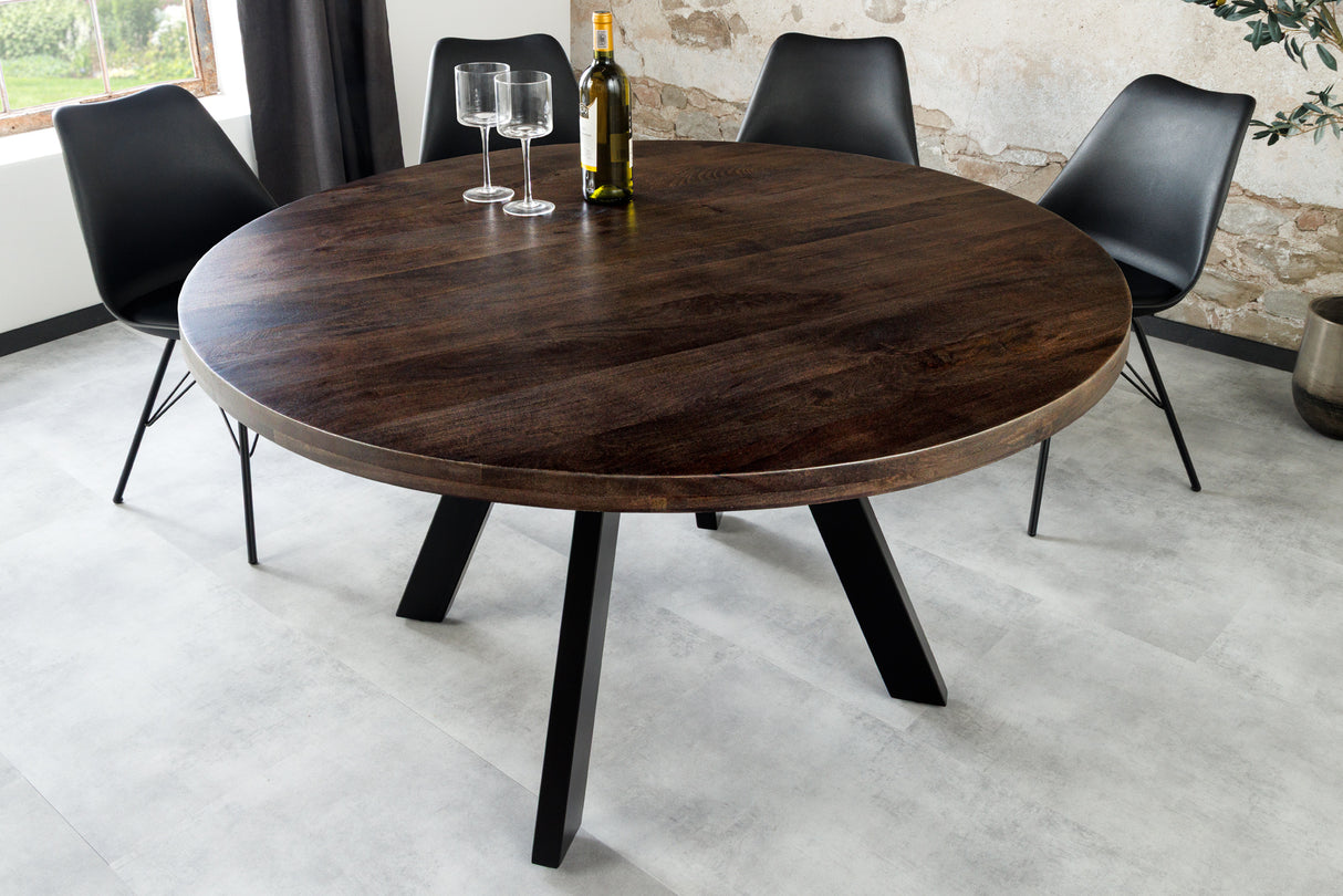 Esstisch IRON CRAFT Ø 120 cm rund, Mangoholz, taupebraun mit schwarzen Beinen